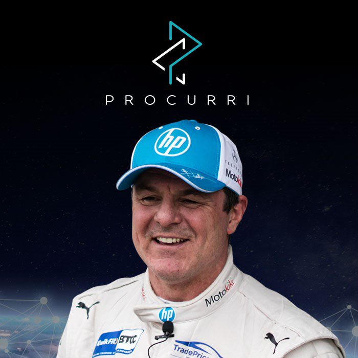 An image of a rally driver below the Procurri logo.