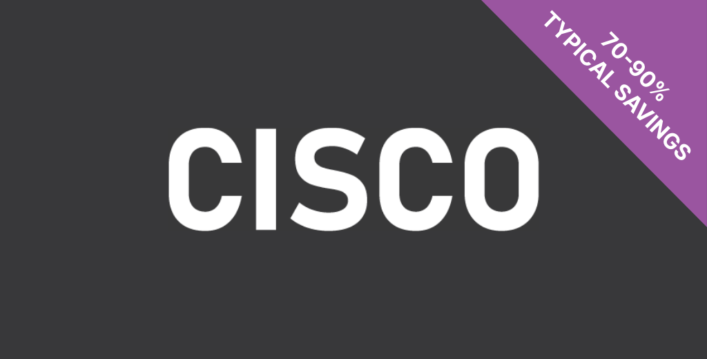 The Cisco logo in white with a purple banner reading '70-90% typical savings'.