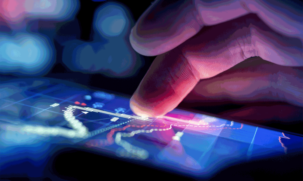 mws-1 A close-up photo of fingers on a touchscreen device with numerous dots and lines connecting at the fingertips.